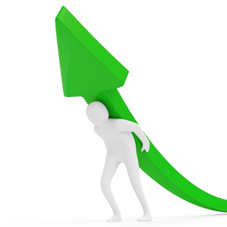 3d Man with Green Arrow on white backgroundの写真素材