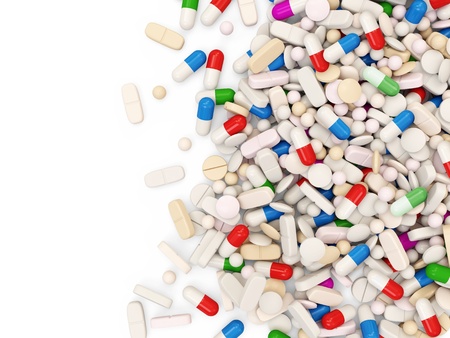 Colorful Medical Pills isolated on white background with place for your textの写真素材