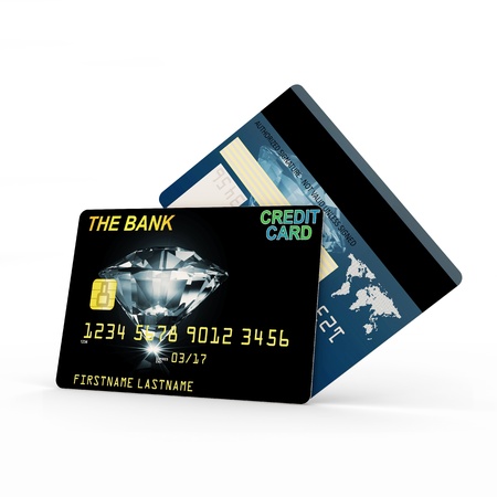 Credit Card Front and Back Side isolated on white backgroundの写真素材