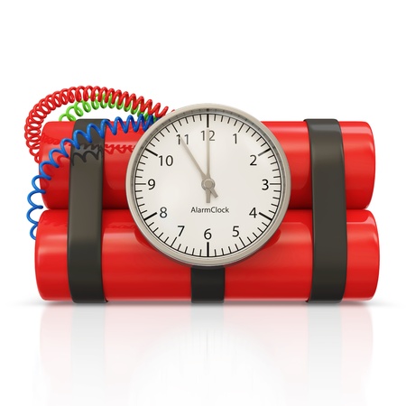 Dynamite Bomb with Clock Timer on white background