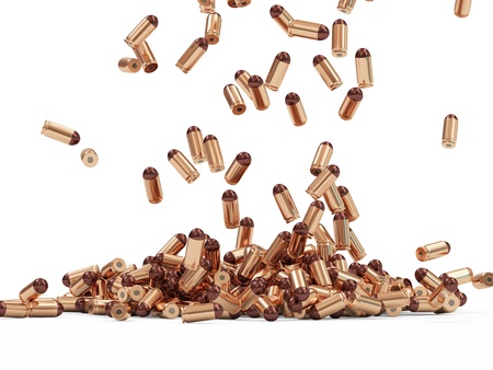 Falling Gun Bullets on white backgroundの写真素材