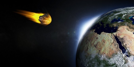 3D Illustration of Falling Asteroid on Earth 