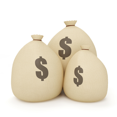 Cloth Bags with money isolated on white backgroundの写真素材