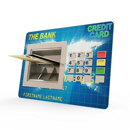 Credit Card Conceptual Image  Credit Card with ATM isolated on white backgroundの写真素材