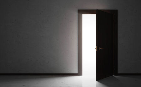 Empty Room Interior with Opened Wooden Doorの写真素材