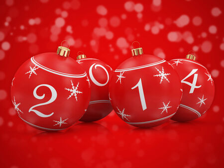 Red Christmas Balls 2014 on beautiful red backgroundの写真素材