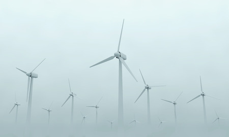 Modern Wind Turbines on Dense Fog