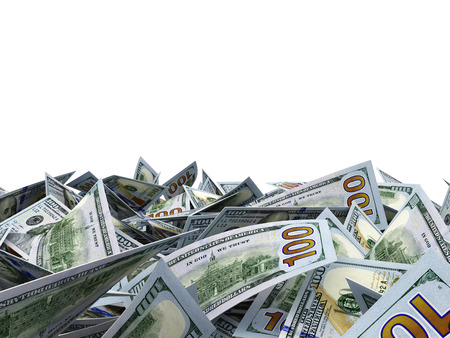 Heap of New 2013 Dollar Bills isolated on white background with place for your textの写真素材