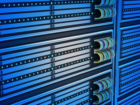 Close-up of Modern Computer Servers in Data Centerの写真素材