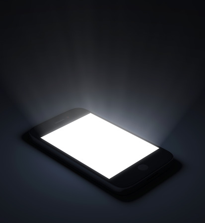 Conceptual Image of Touchscreen Smart Phone with Glowing Raysの写真素材