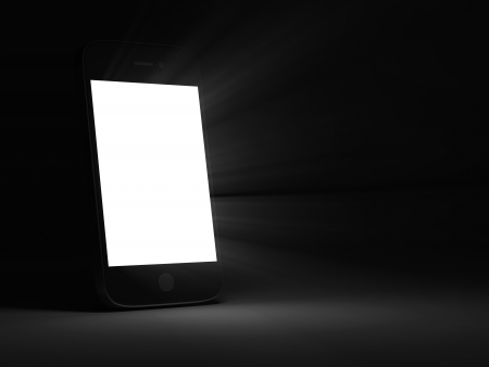 Conceptual Image of Touchscreen Smart Phone with Glowing Raysの写真素材