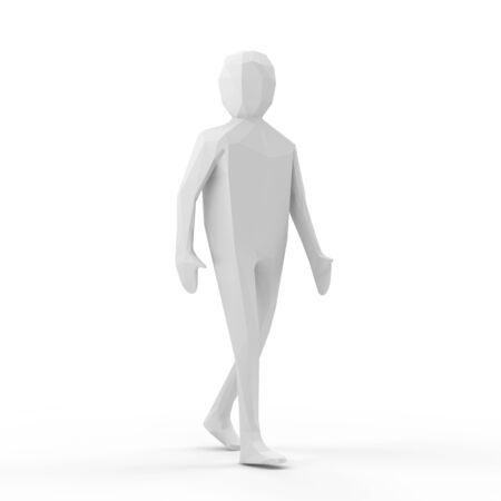 Walking 3d Man in Origami Style isolated on white backgroundの写真素材