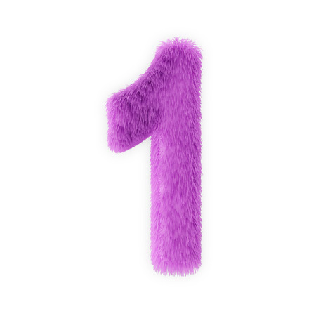 Pink Furry Numbers isolated on a white background  Number 1 の写真素材