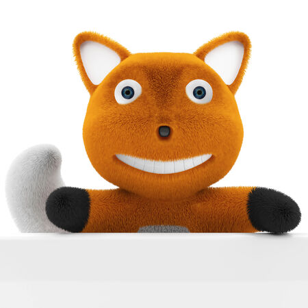 Little Cartoon Fox with Blank Board isolated on white backgroundの写真素材