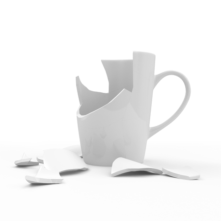 Broken White Cup isolated on white backgroundの写真素材