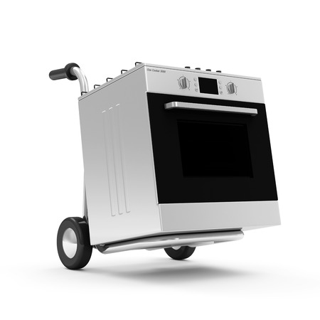 Metal Hand Truck with Gas cooker isolated on white backgroundの写真素材
