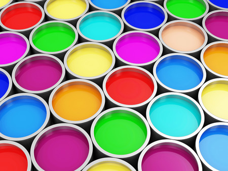 Heap of Colorful Paint Cans Abstract Backgroundの写真素材