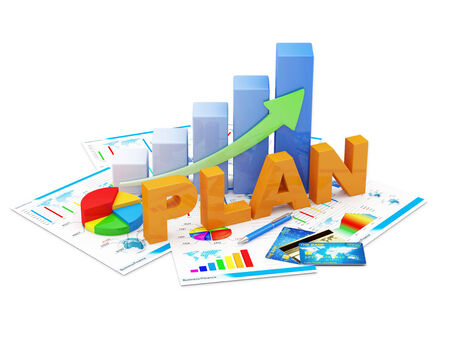 Business Strategy Planning Concept  Business Graph, Pie Chart and Financial Reports isolated on white backgroundの写真素材