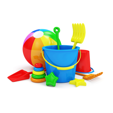 Group of Sandbox Toys isolated on white backgroundの写真素材