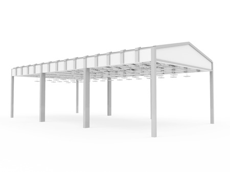 Opened Modern Storehouse isolated on white backgroundの写真素材