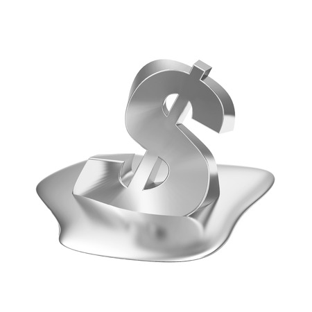 Business Financial Concept. Melting Silver Dollar Symbol isolated on white backgroundの写真素材