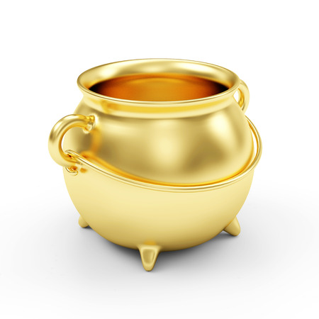 Empty Golden Pot isolated on white backgroundの写真素材