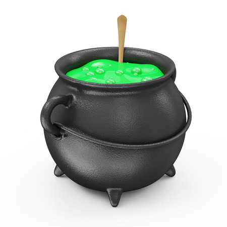 Witches Cauldron with Green Potion isolated on white backgroundの写真素材