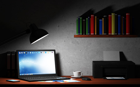 Modern Place of Work with Group of Office Equipment and Accessoriesの写真素材
