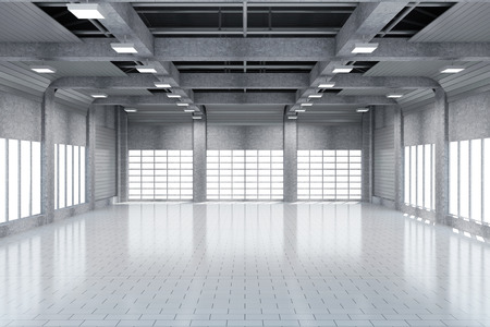 Modern Storehouse 3D Interior with Large Windows.の写真素材