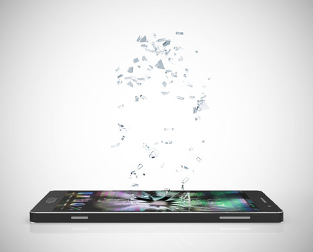 Modern Black Touchscreen Smart Phone with Broken Screen on gradient backgroundの写真素材