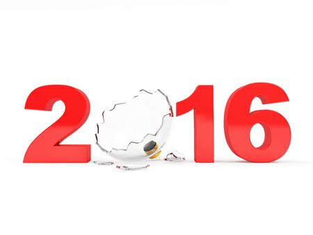 New Year 2016 Concept. Red 2016 Sign with Empty Broken Glass Christmas Ball isolated on white...