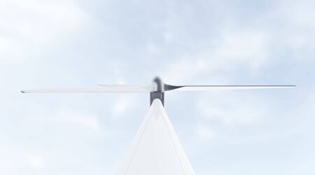 Bottom View of Modern Wind Turbine on beautiful clouds background with Sunshine. 3D Renderingの写真素材