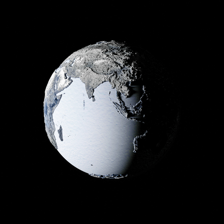 Frozen Earth Planet in Space. Global Ice Age Concept. Elements of this image furnished by NASA.の写真素材