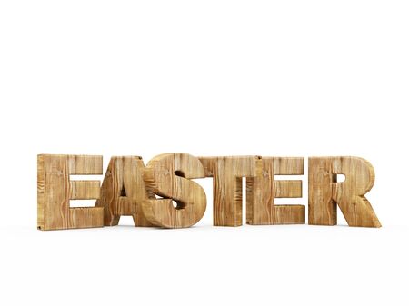 Wooden Word Easter isolated on white background. 3D Renderingの写真素材