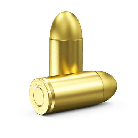 Group of Gun Bullets 9mm isolated on white background. Military Weapons Concept.の写真素材