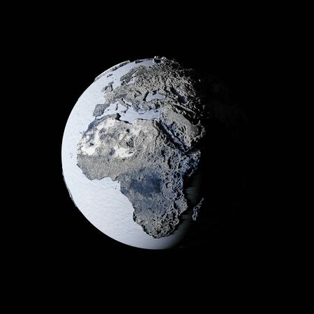 Frozen Earth Planet in Space. Global Ice Age Concept. Elements of this image furnished by NASA.