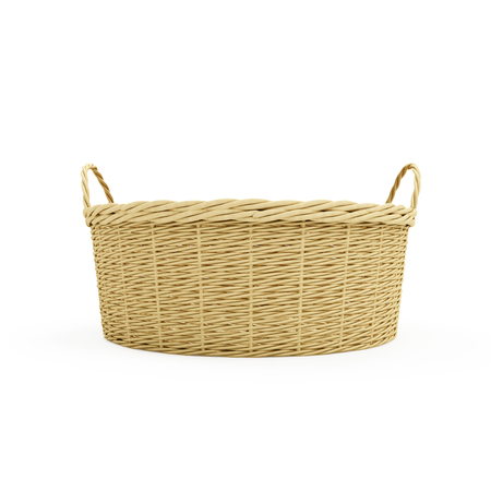 Empty Wicker Basket isolated on white baclgroundの写真素材