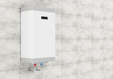 Modern Electric Water Heater on the Concrete Tiles Wall with place for Your Text. 3D Renderingの写真素材