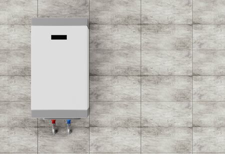 Modern Electric Water Heater on the Concrete Tiles Wall with place for Your Text. 3D Renderingの写真素材