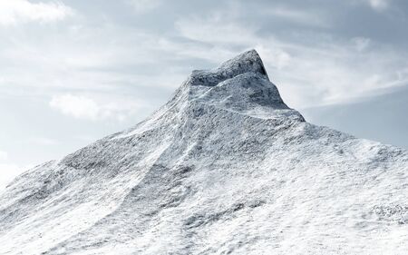 View on the Snow Covered Mountain Peak with Clouds. 3D Renderingの写真素材