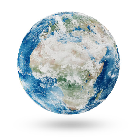 View on Cloudy Europe and Africa. Earth Planet Isolated on white background. Elements of this image furnished by NASA. 3D Renderingの写真素材