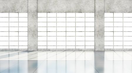 Modern Empty Hall Interior with Large Windows. 3D Renderingの写真素材