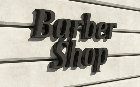 Barber Shop Sign on a Facade of the Building. 3D Renderingの写真素材