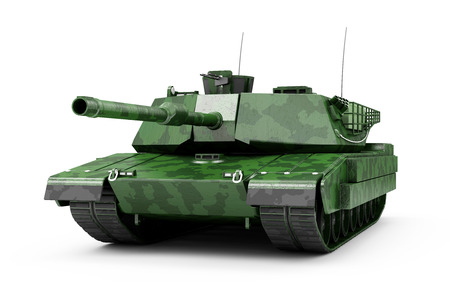 Heavy Military Tank in Camouflage isolated on white background. 3D Renderingの写真素材