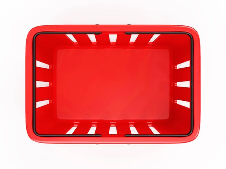 Red Empty Shopping Basket isolated on white background. 3D Rendering. Top Viewの写真素材