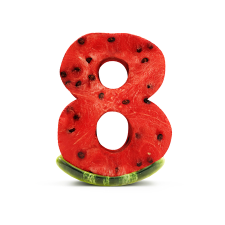 Watermelon Numbers isolated on white background (Number 8). 3D Renderingの写真素材