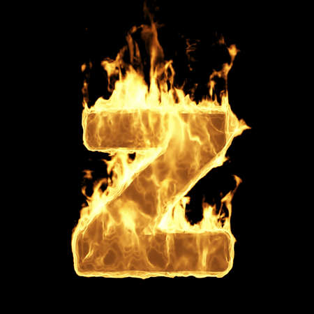 Burning Flame Alphabet. Fire Letters isolated on black background (Letter Z). 3D Renderingの写真素材