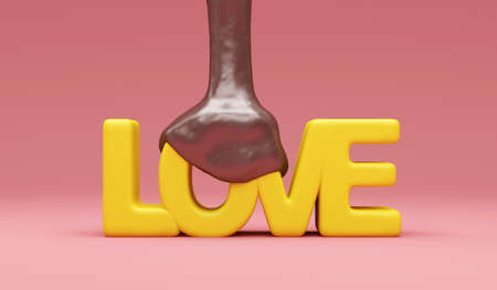 3d render of love word on pink background. Valentine's day concept.の写真素材