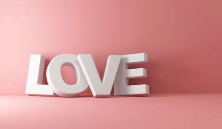 White LOVE word on pink background. 3D Render Illustration.の写真素材