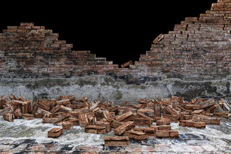 Broken Old Grunge Dirty Brick Wall. 3D Renderingの写真素材